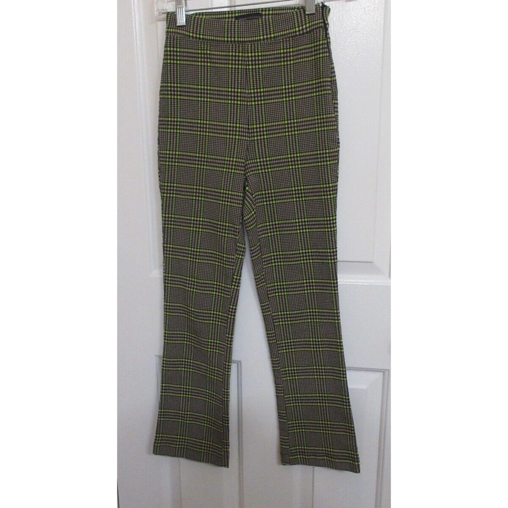 Urban Outfitters Stetch Cara Green Tan Plaid Zip Side Pants Women’s Size 0